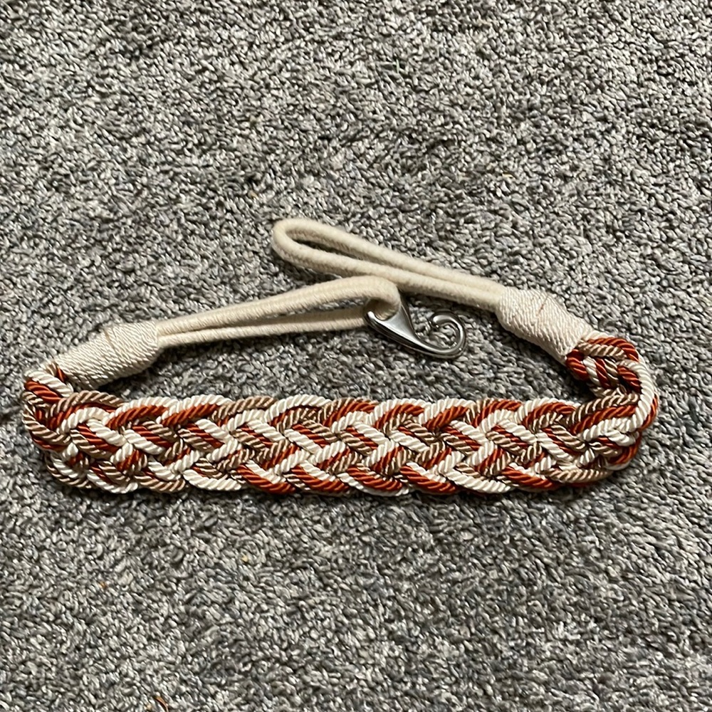 Vintage Women’s Woven Braided Stretchy Cream Fabric Belt Neutral Tones 28 inches